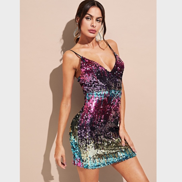 Rouge! Dresses & Skirts - Spaghetti Strap Multi-Color Sequin Cami Mini Dress